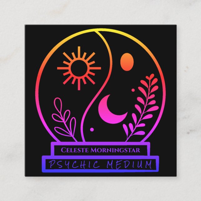 Neon Crystal Ball Psychisches Medium Schwarz Einzi Quadratische Visitenkarte (Vorderseite)