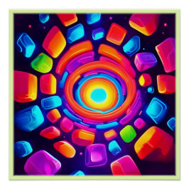Neon Cube Vortex Art Poster