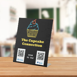 Neon Cupcake Scan zur Bezahlung QR Code Pedestzeic Sockelschild