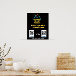 Neon Cupcake Scan zur Bezahlung von QR-Code-Zeiche Poster
