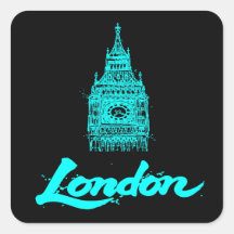 Neon Cyan London Big Ben Skizze Modern Schwarz