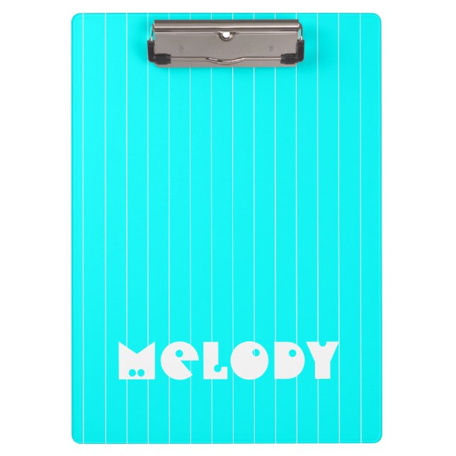 Neon Cyan White Thin Vertikal Stripname Klemmbrett (Vorderseite)