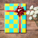 Neon Cyan Yellow Checkered Checkerboard Vintag Geschenkpapier<br><div class="desc">Neon Cyan und Yellow Checkered Checkerboard Vintages Wrapping Paper</div>