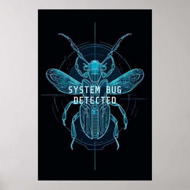 Neon Cyber Bug Detected IT Programmer Humor Poster (Vorne)