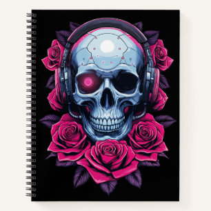 Neon Cyber Death Skull und Rose Black Notizbuch
