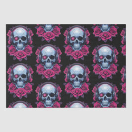 Neon Cyber Death Skull und Rose Black Seidenpapier