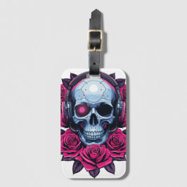 Neon Cyber Death Skull und Rose Weiß Gepäckanhänger