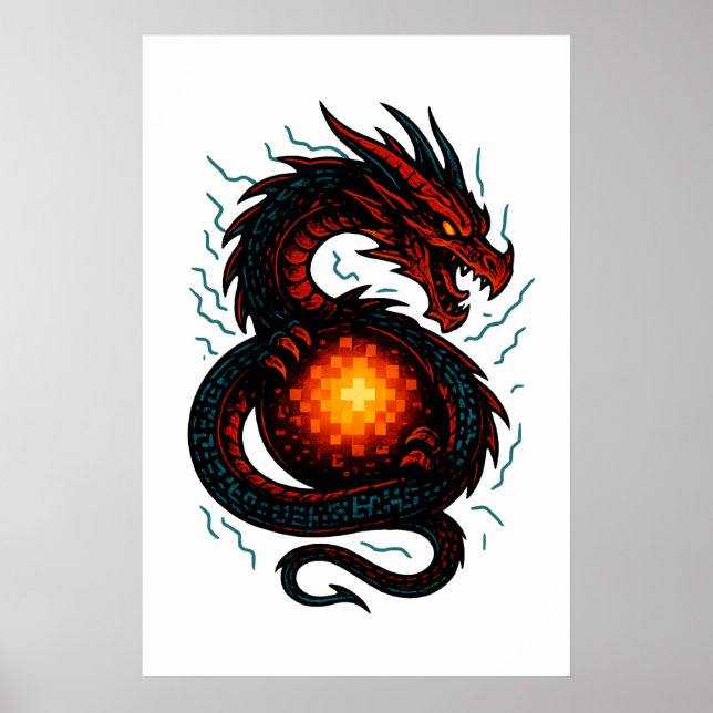 Neon Cyber Dragon Coil – Futuristic Fantasy Poster (Vorne)