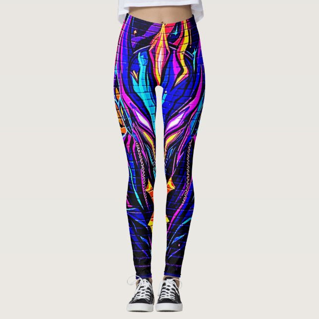 Neon Cyber Guardian Art Leggings (Vorderseite)