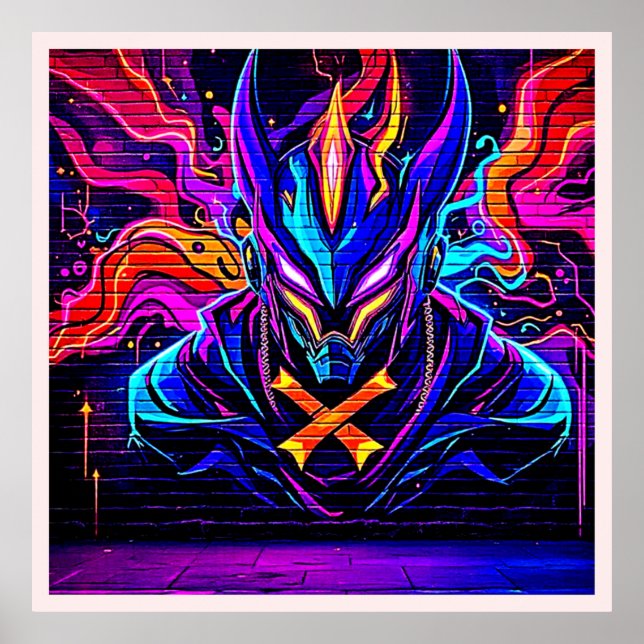 Neon Cyber Guardian Art Poster (Vorne)