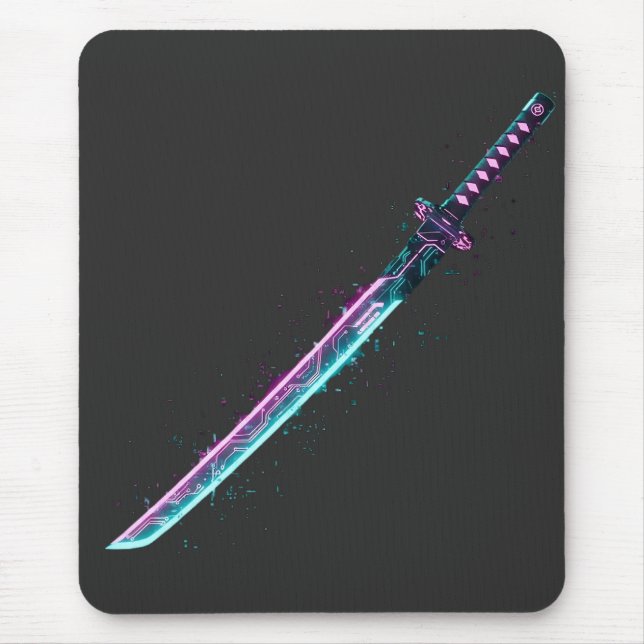 Neon Cyber-Katana: Digital Blade Tech-Mausepad  Mousepad (Vorne)