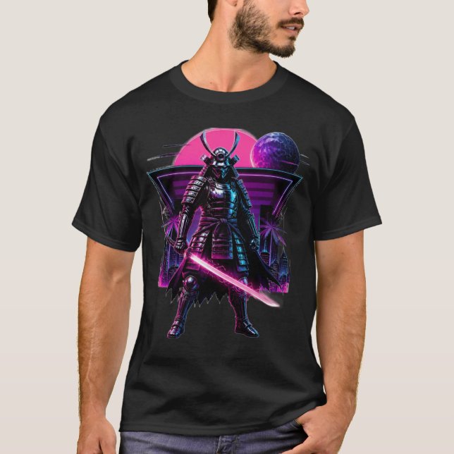 Neon-Cyber-Samurai-Vaporwave-Krieger-Kunst T-Shirt (Vorderseite)