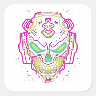 Neon-Cyber-Schädel-Aufkleber Quadratischer Aufkleber
