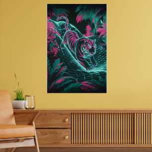 Neon Cyber Tiger - Futuristischer Dschungel Glitch Poster