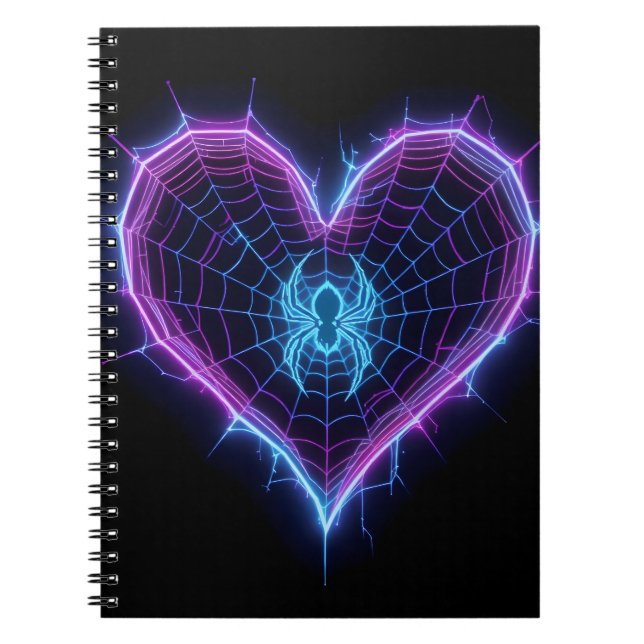 Neon Cyber‑Web Heart Stationery & Gifts Notizblock (Vorderseite)