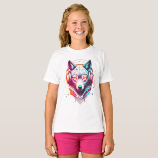 Neon Cyber Wolf Kopfhörer Y2K T-Shirt