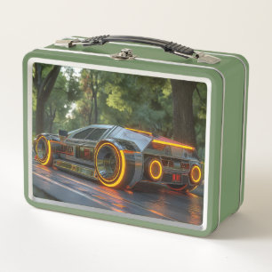 Neon Cybercar — Futuristischer Antrieb Metall Brotdose
