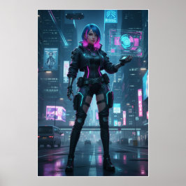 Neon-Cyberpunk-Agentin – Poster einer futuristisch