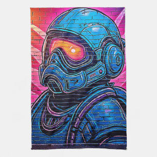 Neon Cyberpunk Astronaut Geschirrtuch