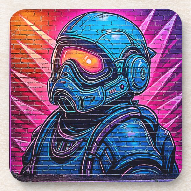 Neon Cyberpunk Astronaut Getränkeuntersetzer (Vorderseite)