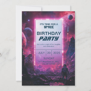 Neon-Cyberpunk-Astronaut-Raum-Geburtstag Einladung
