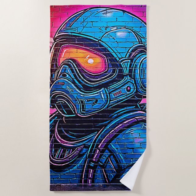 Neon Cyberpunk Astronaut Strandtuch (Vorderseite)