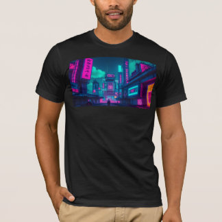 Neon Cyberpunk City Street Gamer Apparel T-Shirt