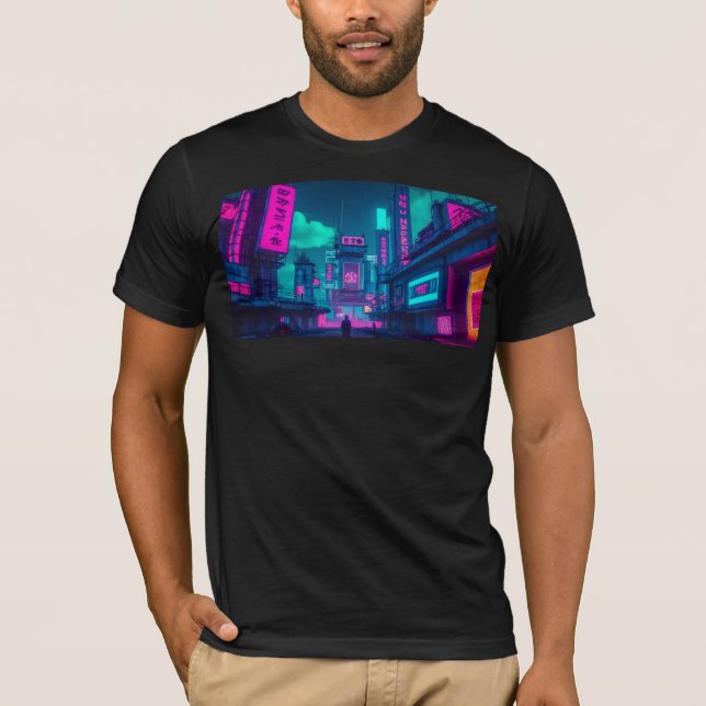 Neon Cyberpunk City Street Gamer Apparel T-Shirt (Vorderseite)