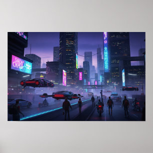 Neon Cyberpunk Cityscape Poster