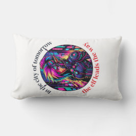 Neon Cyberpunk Elf in Futuristic Cityscape Lendenkissen