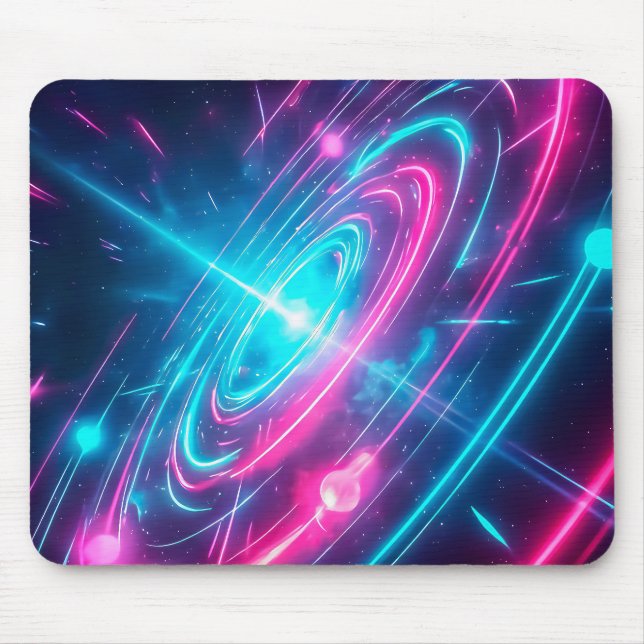 Neon Cyberpunk Glowing Galaxy Light Trails Mousepad (Vorne)