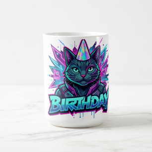 Neon-Cyberpunk-Katzen-Geburtstagsgrafik Kaffeetasse