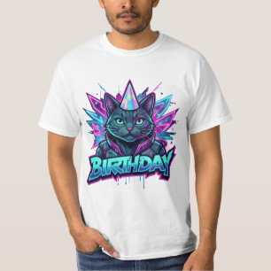 Neon-Cyberpunk-Katzen-Geburtstagsgrafik T-Shirt
