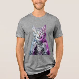 Neon-Cyberpunk-Katzen-T-Shirt Tri-Blend Shirt