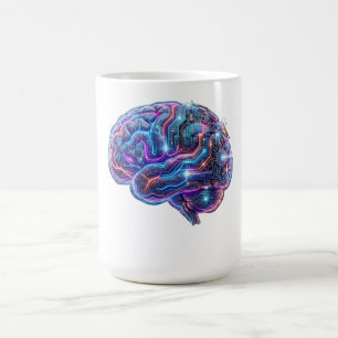 Neon Cyberpunk KI Cyborg Gehirn Schaltungen Kunst Kaffeetasse