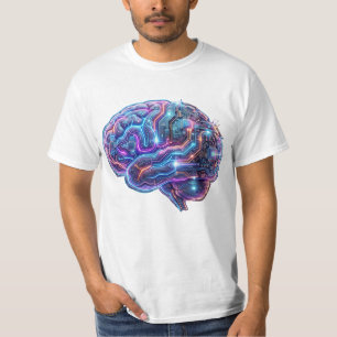 Neon Cyberpunk KI Cyborg Gehirn Schaltungen Kunst T-Shirt