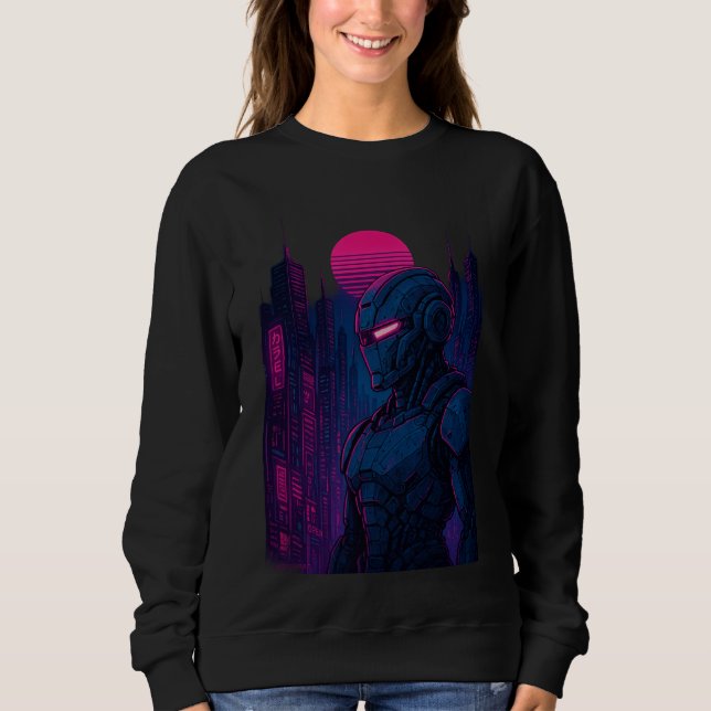 Neon-Cyberpunk-Roboterstadtlandschaft — Dreamframe Sweatshirt (Vorderseite)