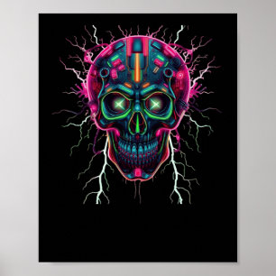 Neon Cyberpunk Skull - Futuristische digitale Kuns Poster