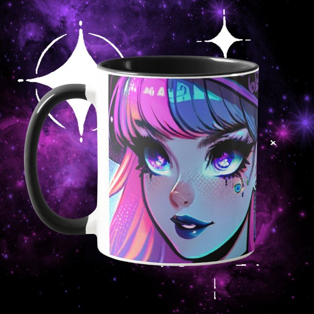 Neon Cyberpunk Tech Hexe - Futuristisches Kunstdes Tasse (cyberpunk, witch, tech, cyber, wiccan, pagan, neon, media, synthwave, mug, gift)