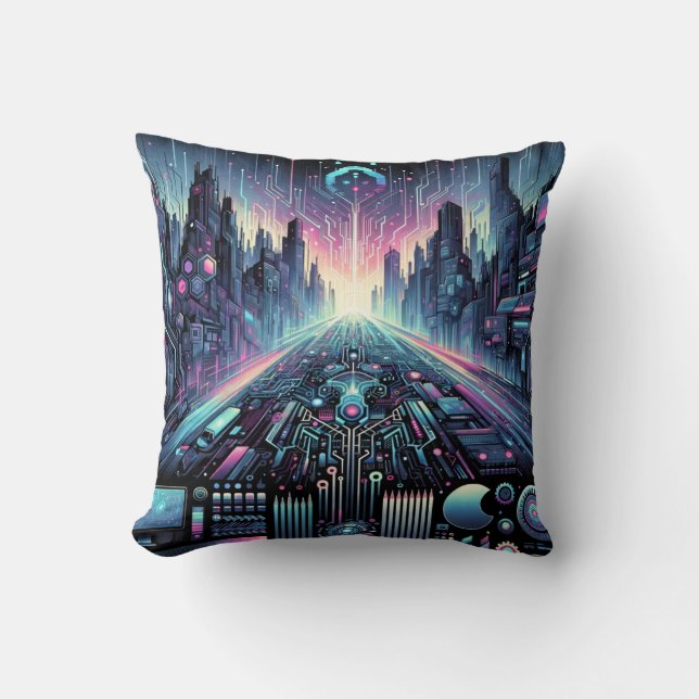Neon Cyberworld Kissen (Vorderseite)