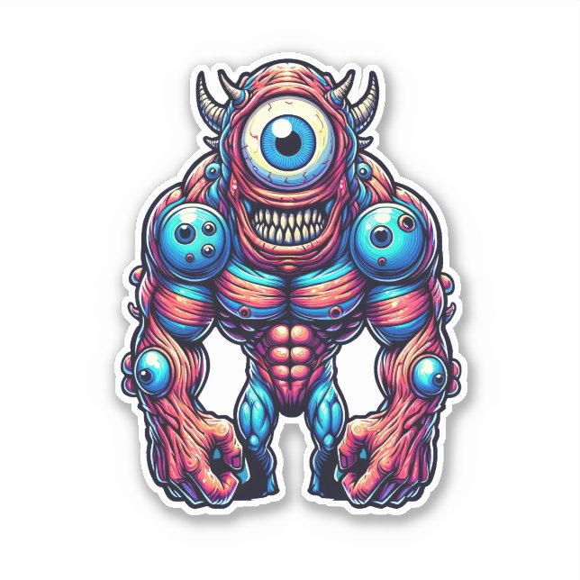 Neon Cyclops Monster Sticker (Vorderseite)