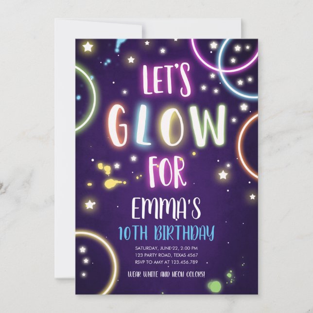 Neon Dance Disco Glow Party Einladung zum Geburtst (Vorderseite)