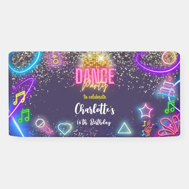 Neon Dance Party Geburtstag Banner (Horizontal)