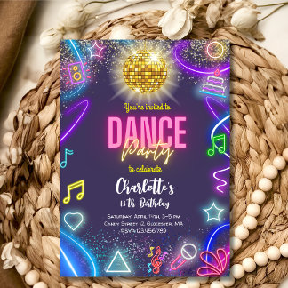 Neon Dance Party Geburtstag Einladung