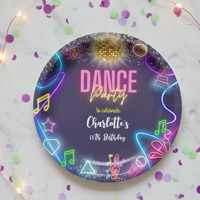 Neon Dance Party Geburtstag Pappteller (Von Creator hochgeladen)