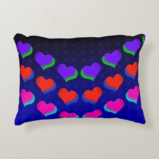 Neon Dark Hearts Retro Cartoon Fun Muster Dekokissen (Vorderseite)
