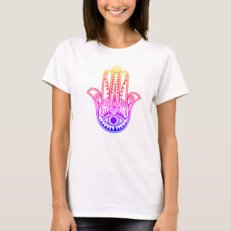 Neon Design Hamsa Hand auf den T - Shirt der Fraue