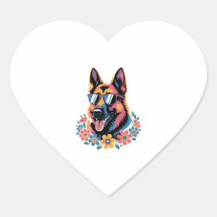 Neon Deutscher Schäferhund mit Sonnenbrille Herz-Aufkleber