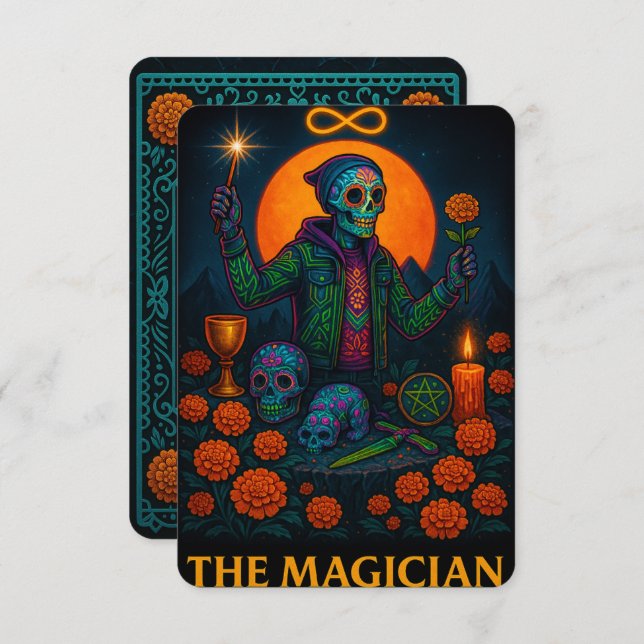 Neon Dia de los Muertos Magician Tarot Card (Vorne/Hinten)