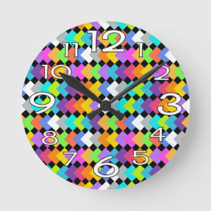 Neon Diamonds Runde Wanduhr